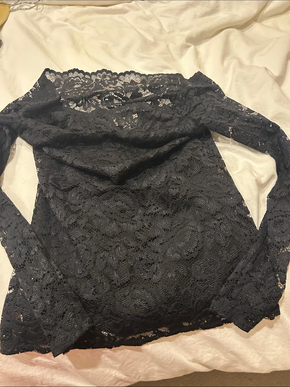 L'AGENCE Black Lace Off-Shoulder Long Sleeve Top